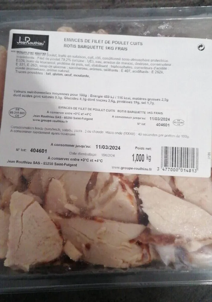 Émincés de filet de poulet cuits Rôtis