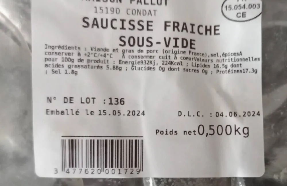 Saucisse fraîche sous vide