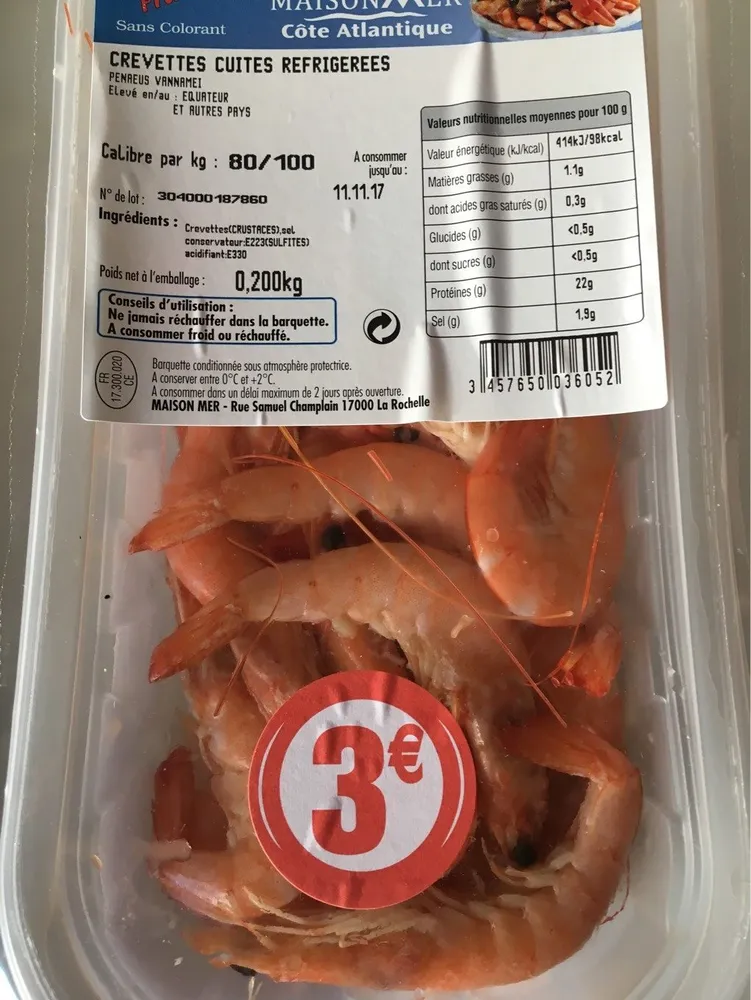 Crevettes cuites refrigerees