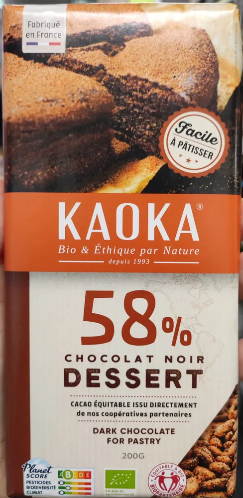 Chocolat noir dessert pâtissier 58% cacao