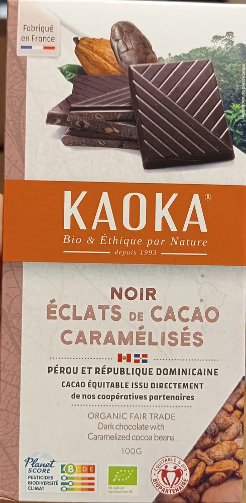Chocolat Noir Aux Eclats de Fèves de Cacao Caramélisés Bio