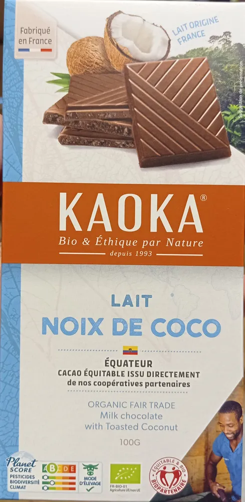 Chocolat au Lait et à la Noix de Coco Bio