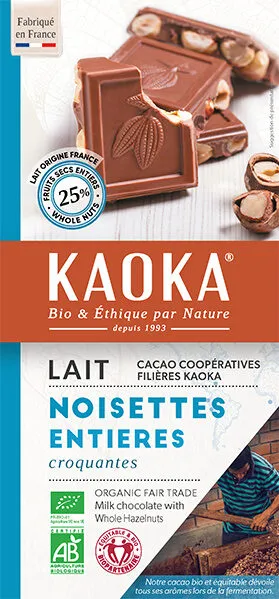 Chocolat au Lait aux Noisettes Entières Bio
