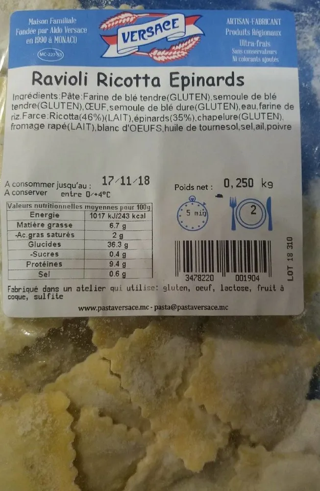 Ravioli ricotta epinards