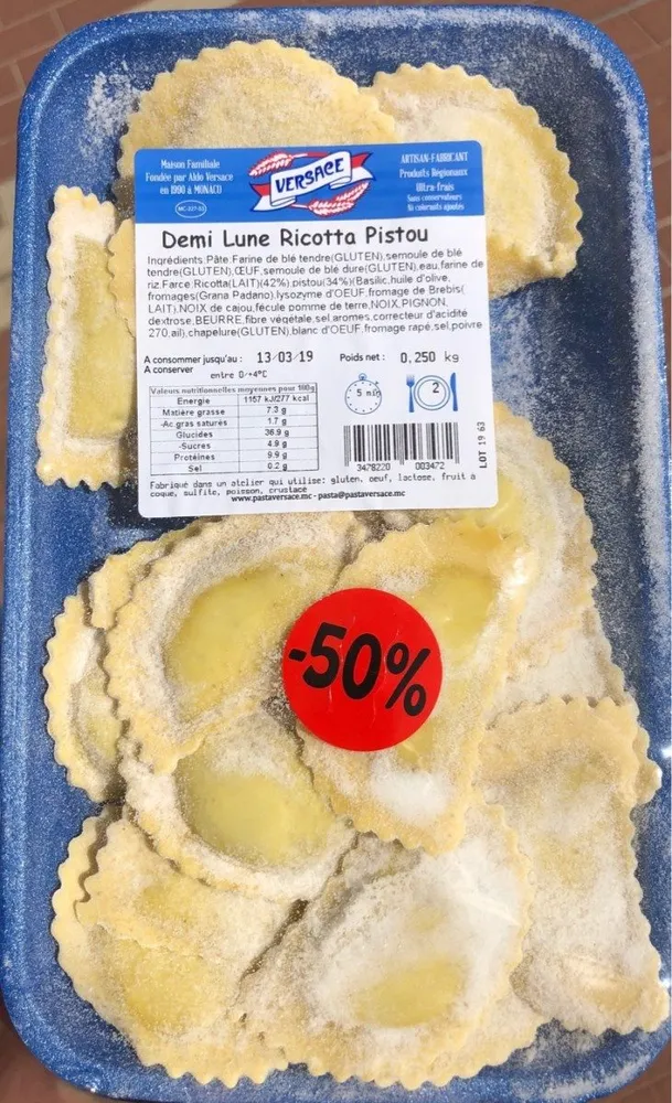 Demi lune ricotta pistou