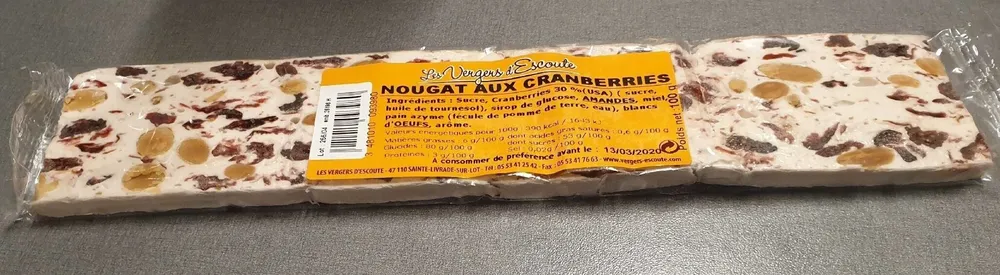 Nougat aux cramberries