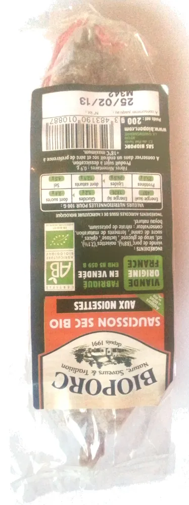 Saucisson sec bio aux noisettes