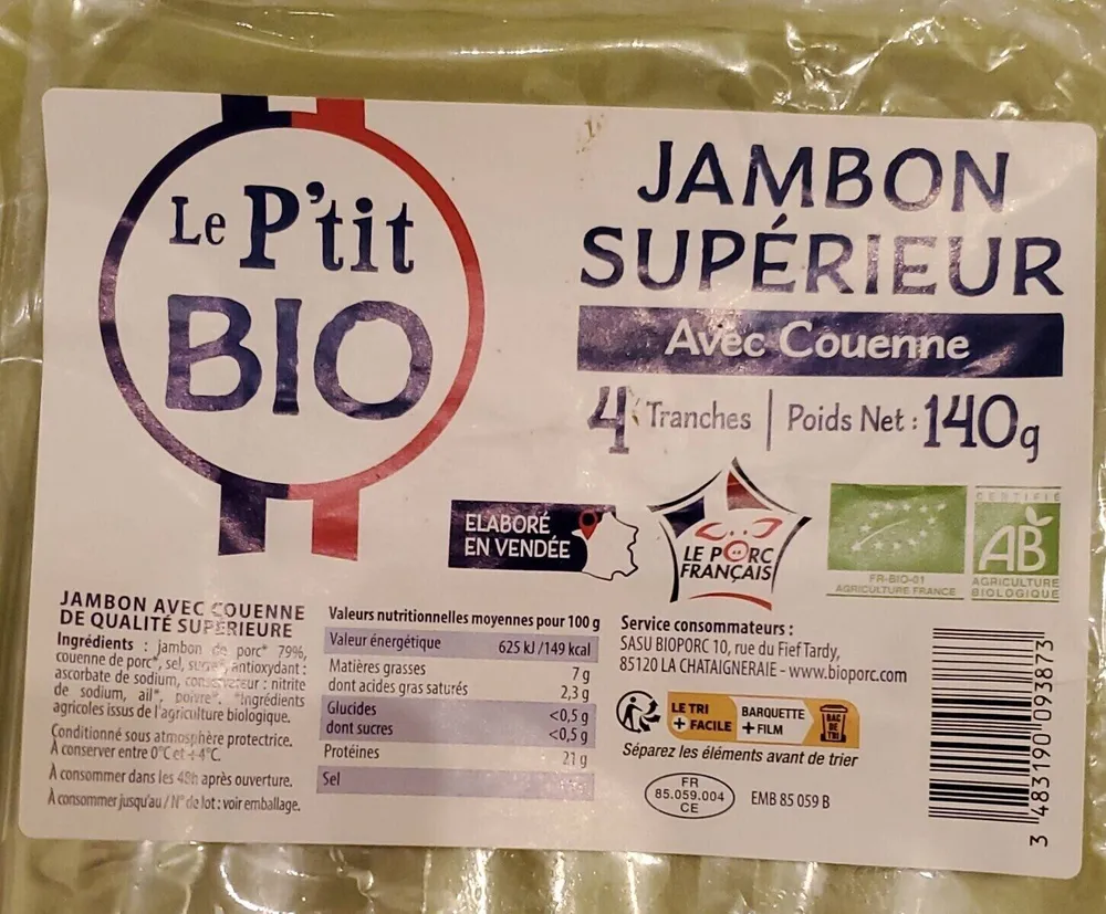 Jambon supérieur avec couenne