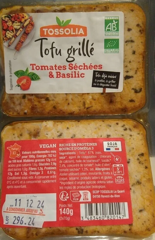 Tofu grillé tomates séchées basilic