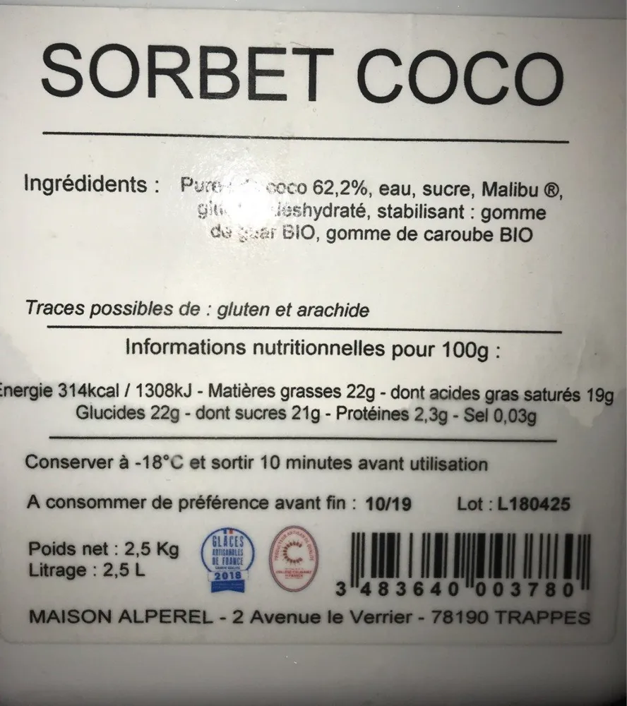 Sorbet coco