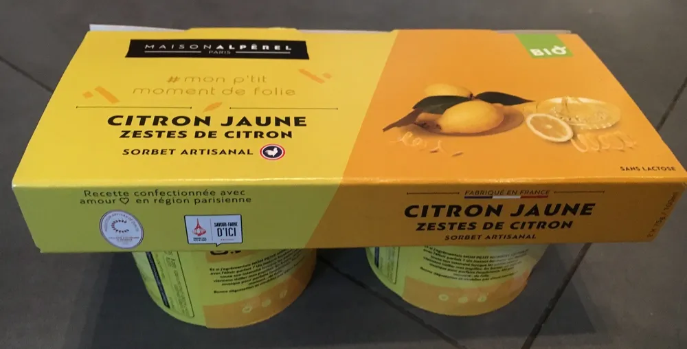 Citron jaune zeste de citron sorbet artisanal