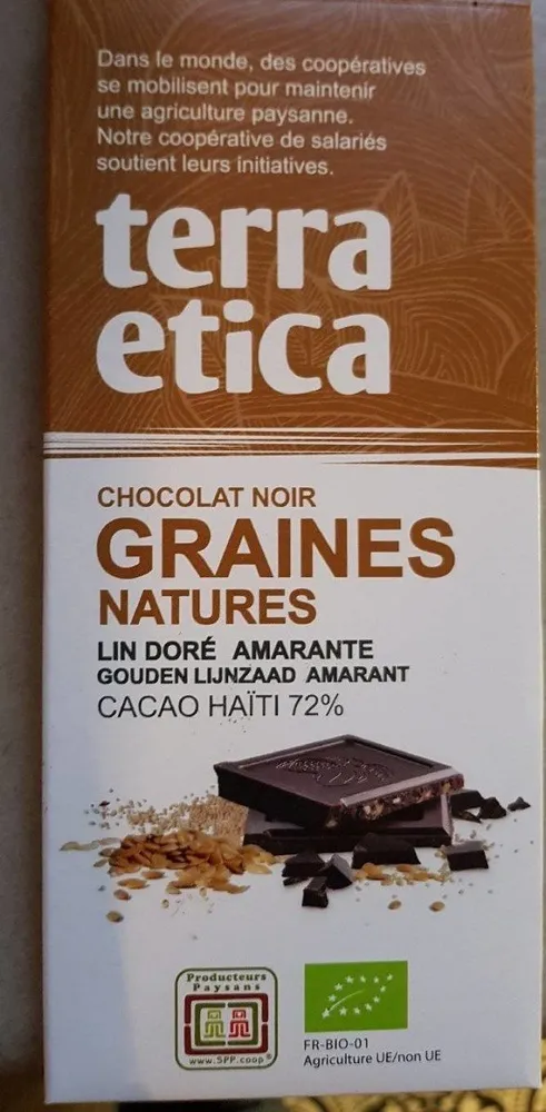 Chocolat Graines Natures Noir 72%