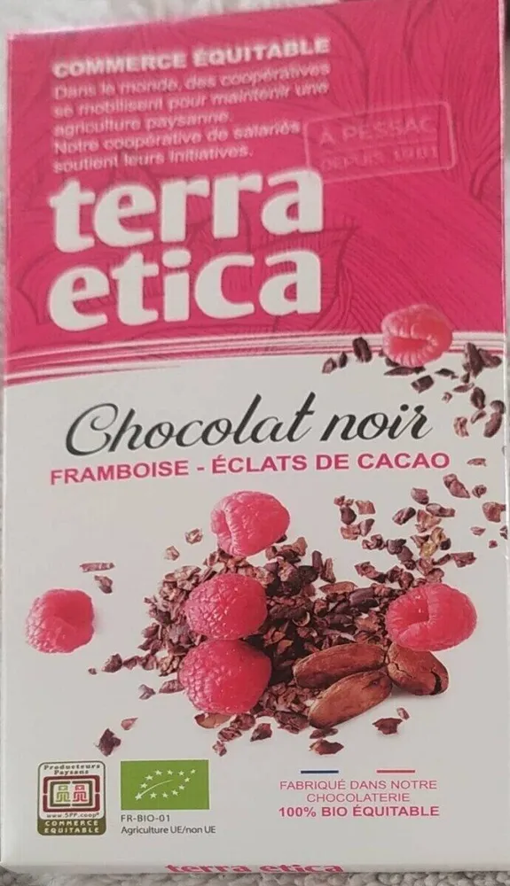 Chocolat noir framboise éclats de cacao