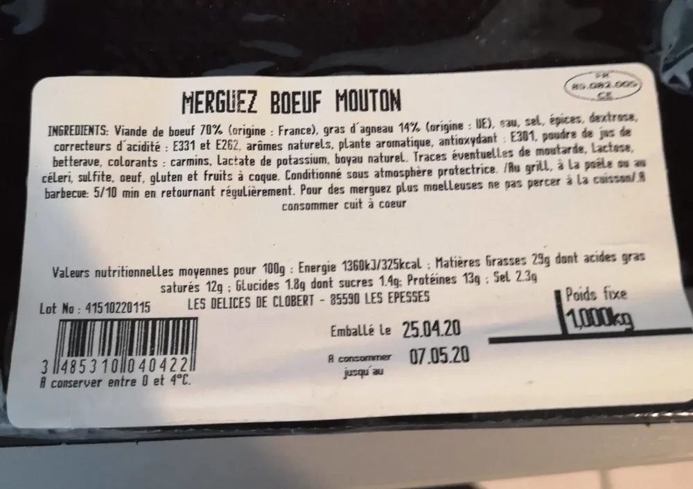 Merguez bœuf mouton