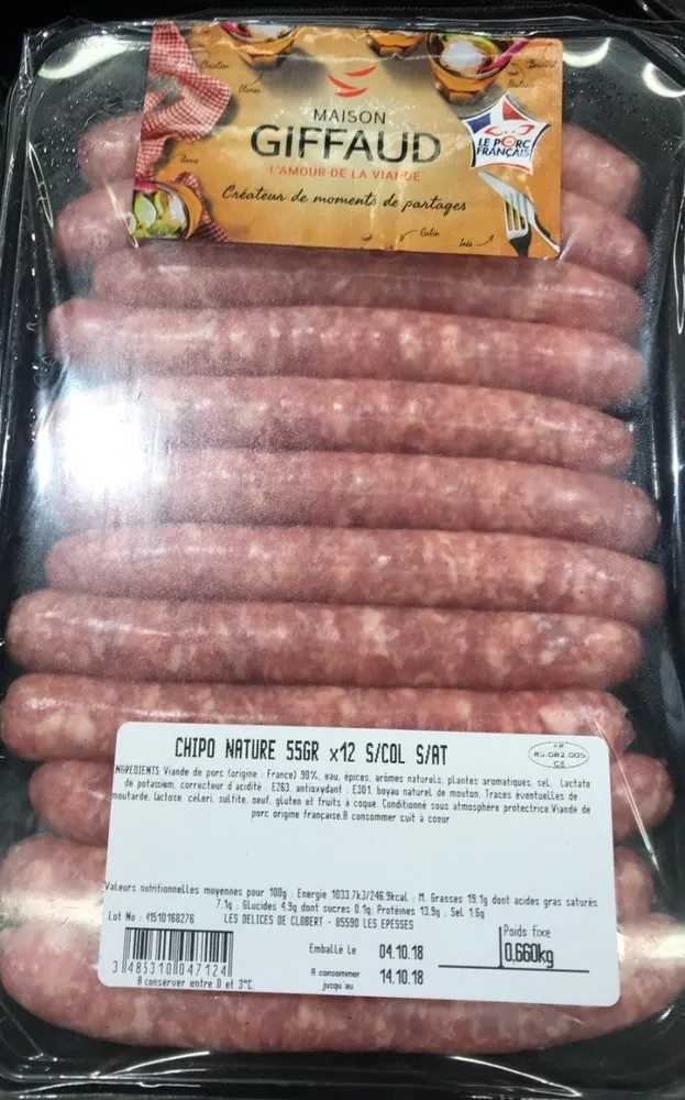 Saucisses a griller GIFFAUD, 12 pieces
