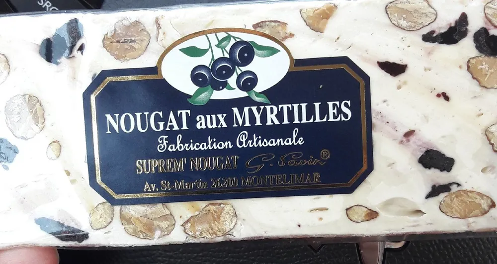 Nougat aux myrtilles artisanale