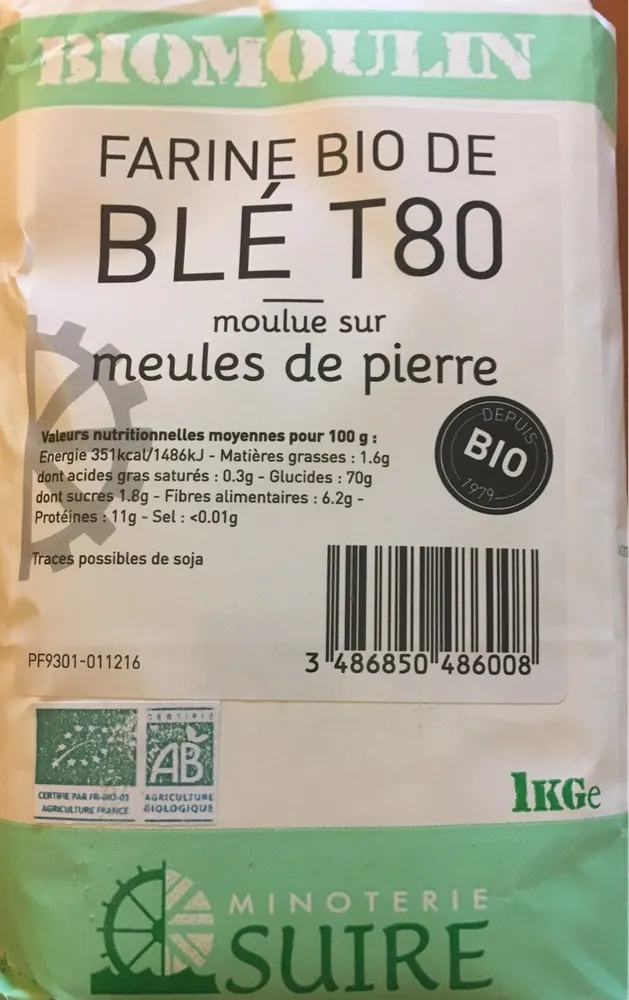 Farine De Blé, Type 80, Bio, 1 Kilo, Marque Biomoulin