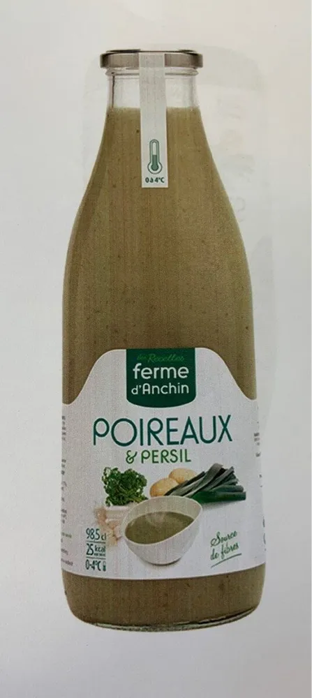 Soupe fraiche de poireaux persil. Contient 3 legumes.