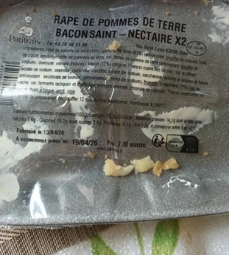 Râpé  de pommes de terre ,bacon,st nectaire