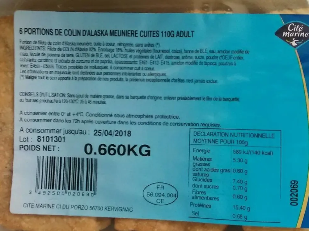 Colin d'Alaska meunière cuites