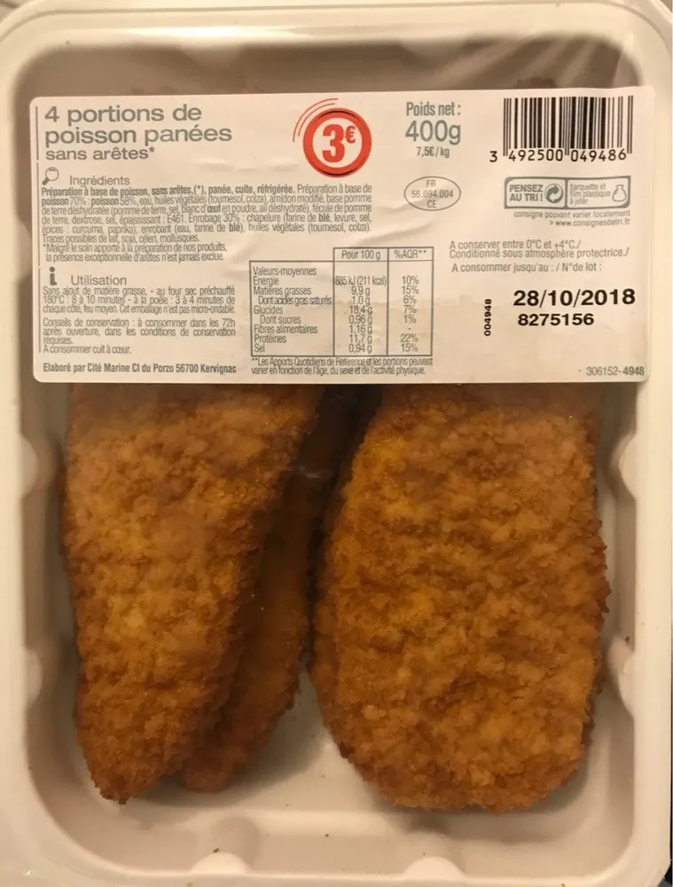 Portions au Poisson Pané