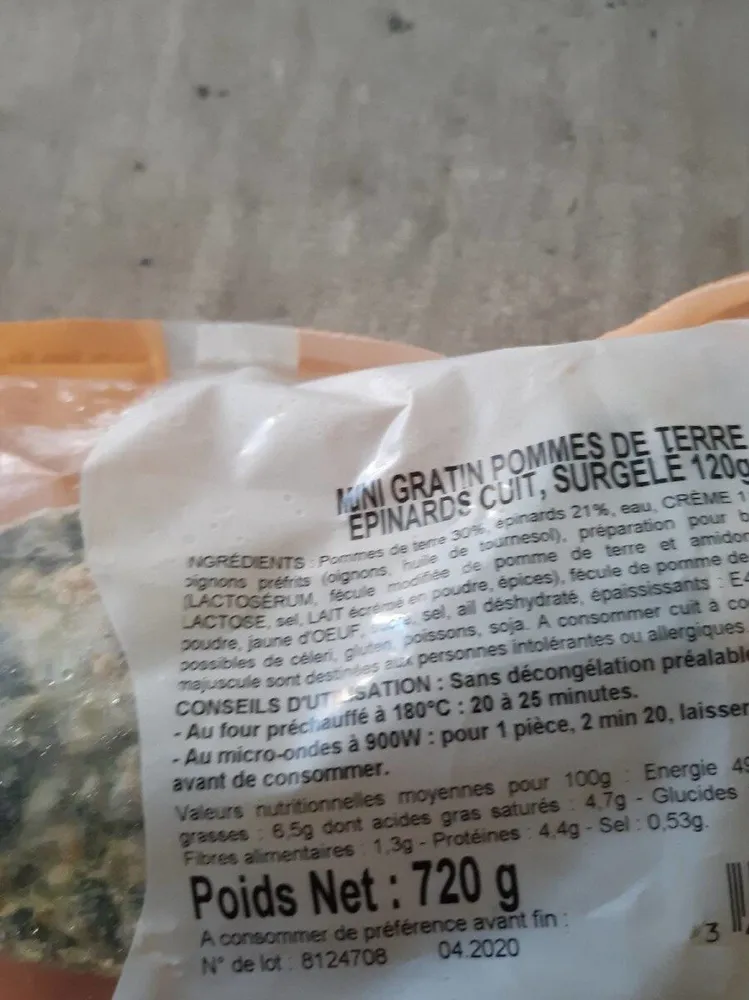 Mini gratin odt épinards surgelés