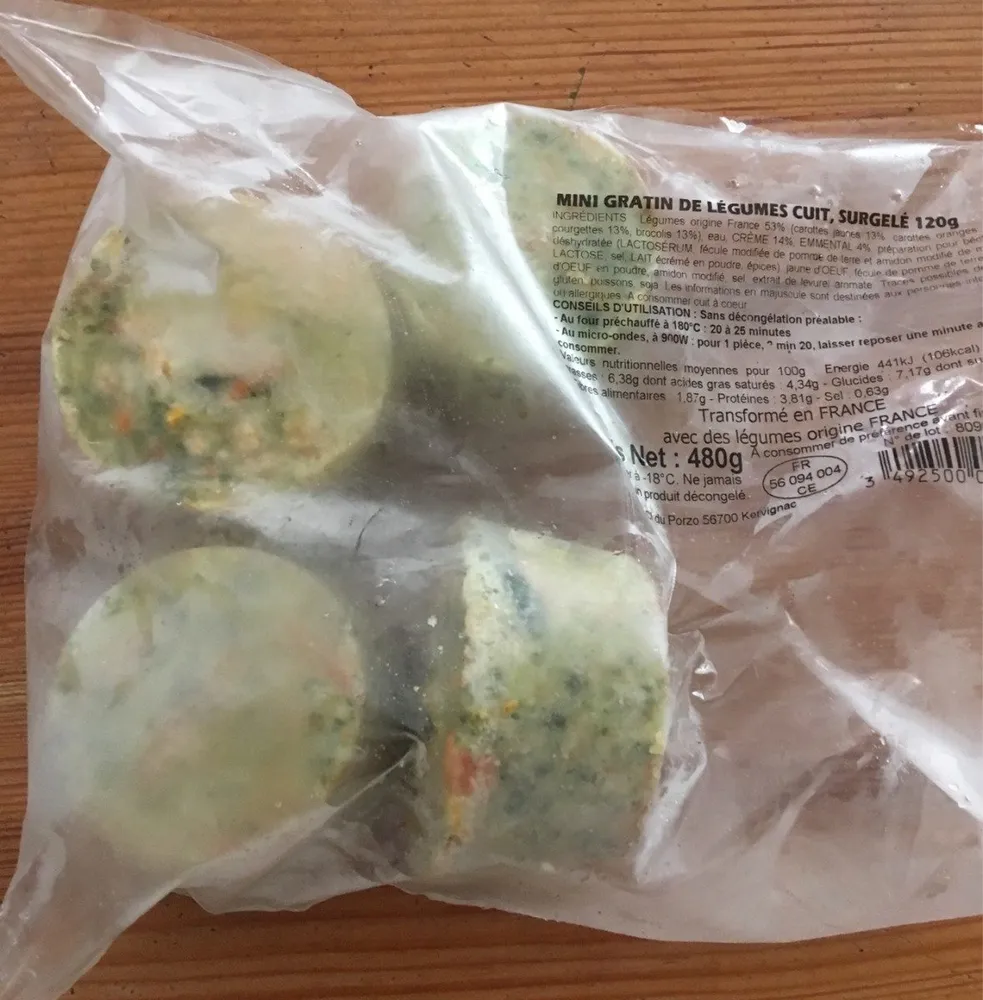 Mini gratin de légumes cuit, surgelé