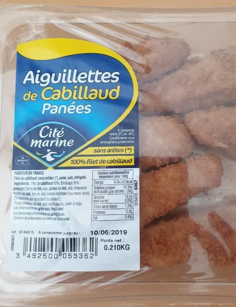 Aiguillettes de cabillaud panées