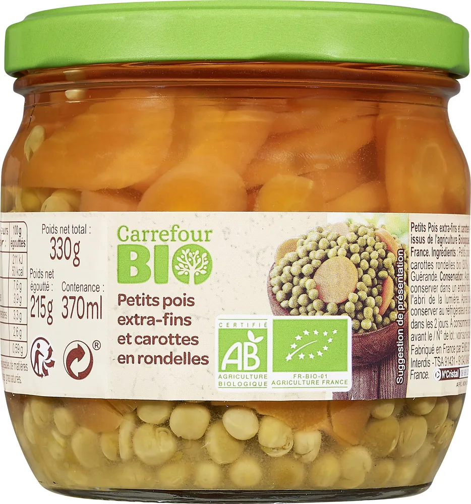 Petits pois extra-fins et carottes en rondelles