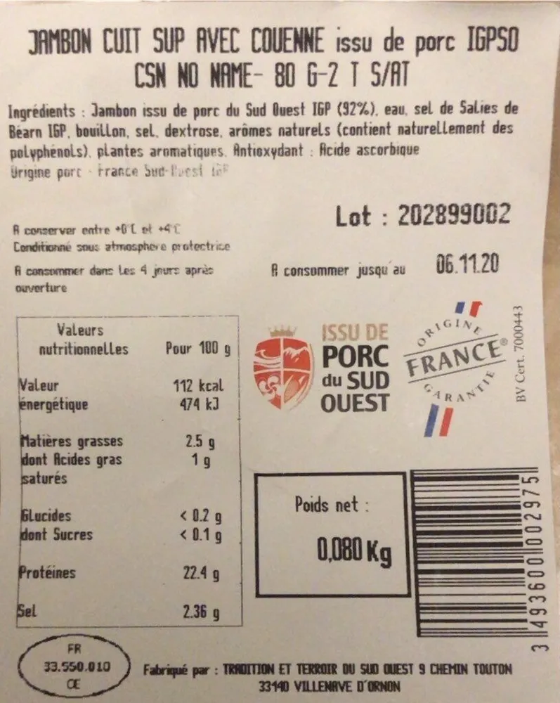 Jambon cuit sup avec couenne