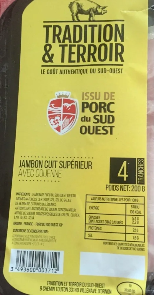 Jambon cuit superieur avec couenne
