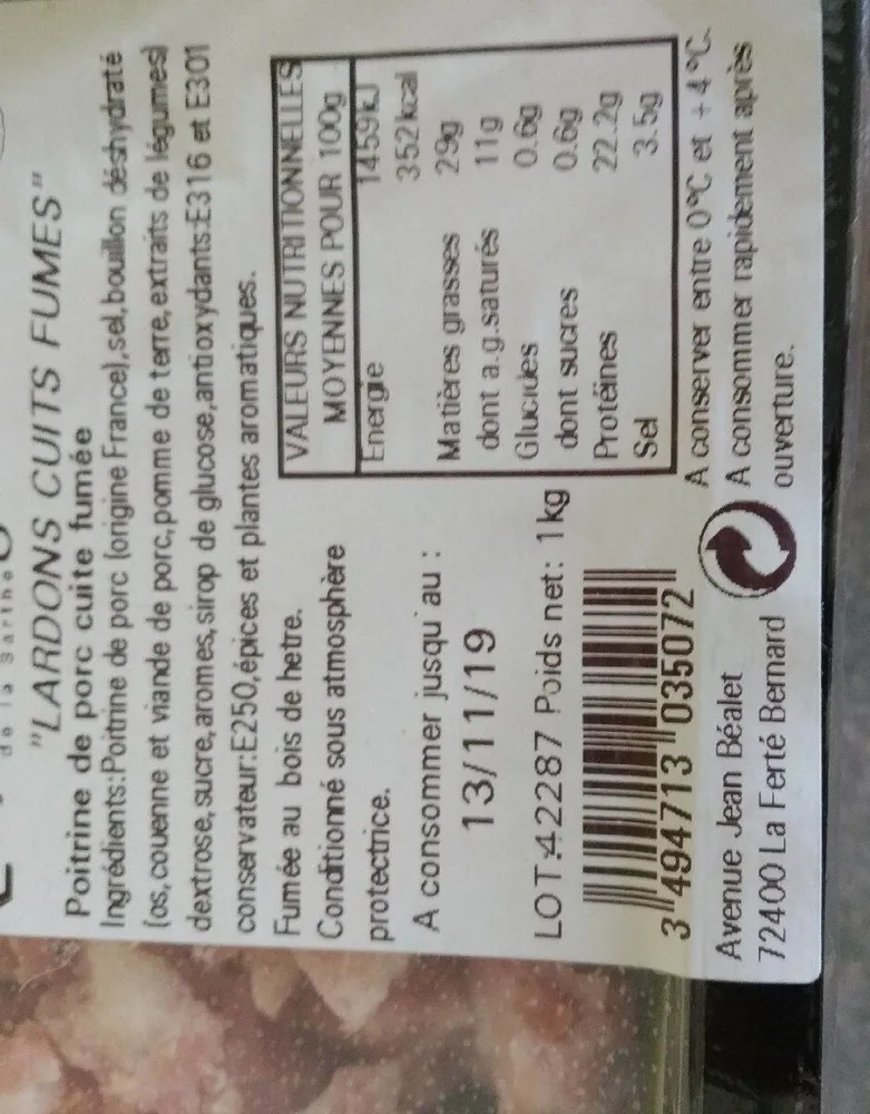 Lardons cuits fumés