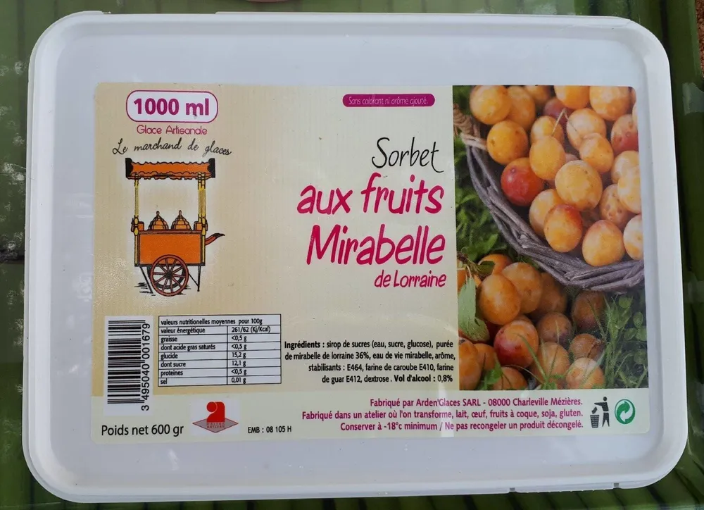 Sorbet aux fruits Mirabelle de Lorraine