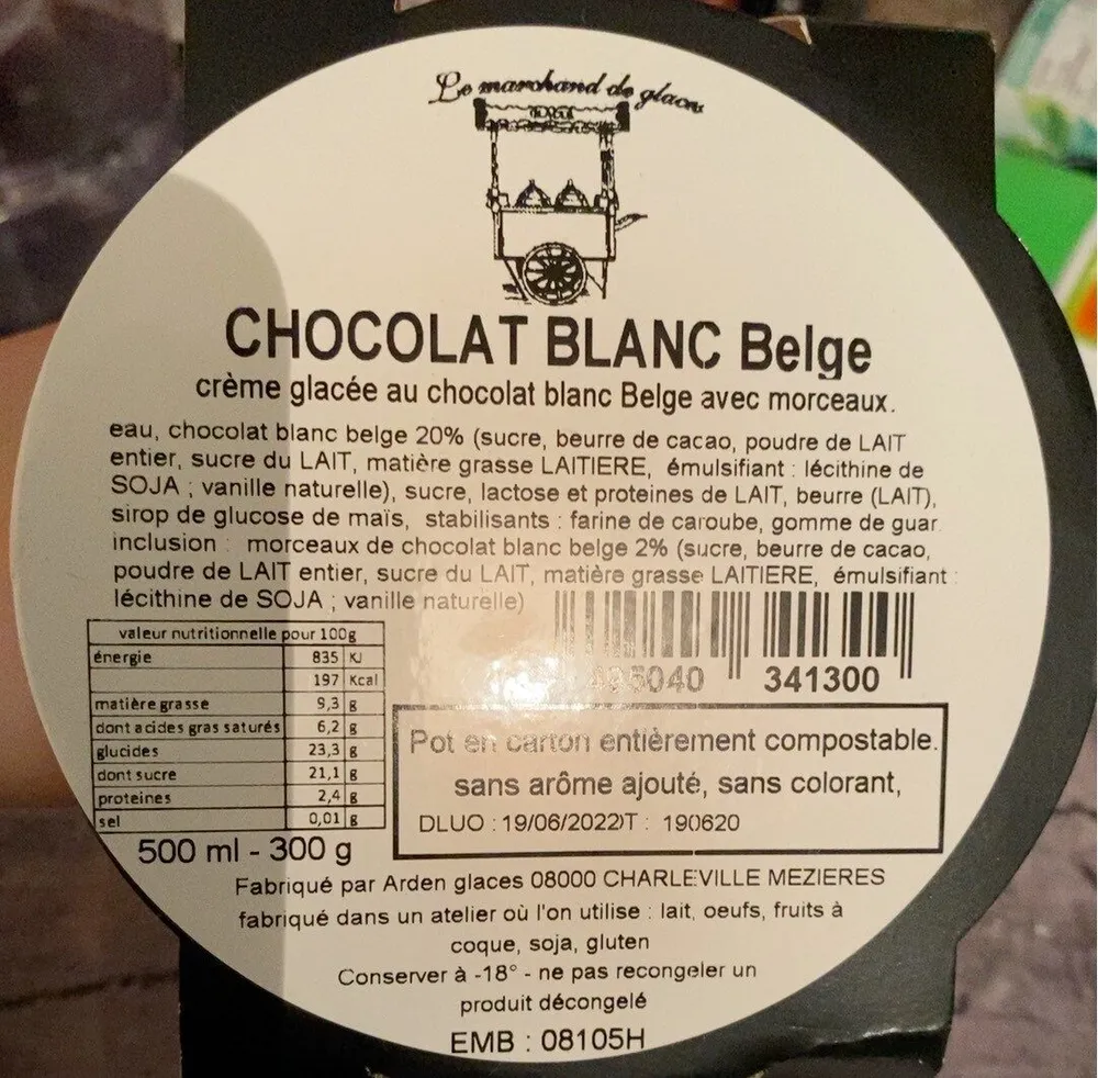 Creme glacee au chocolat blanc belge