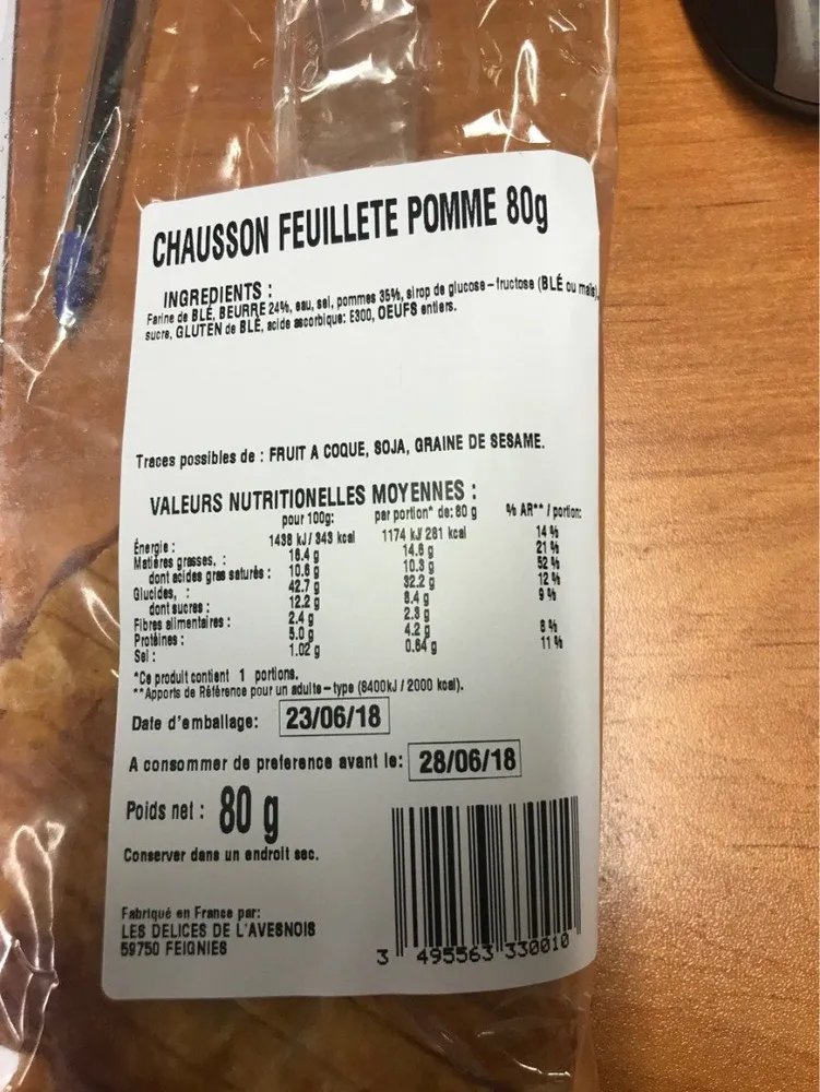 Chausson feuillete pomme 80g