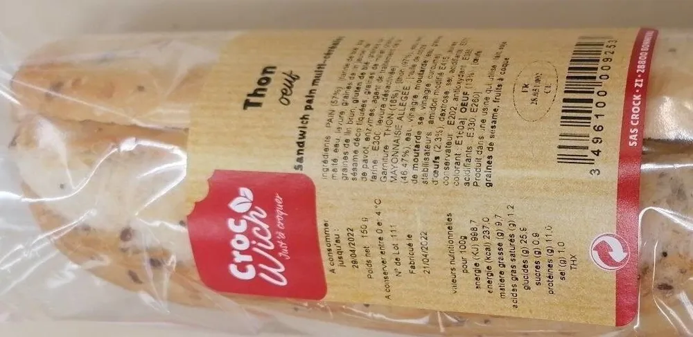 Sandwich pain multi-cereales thon oeuf
