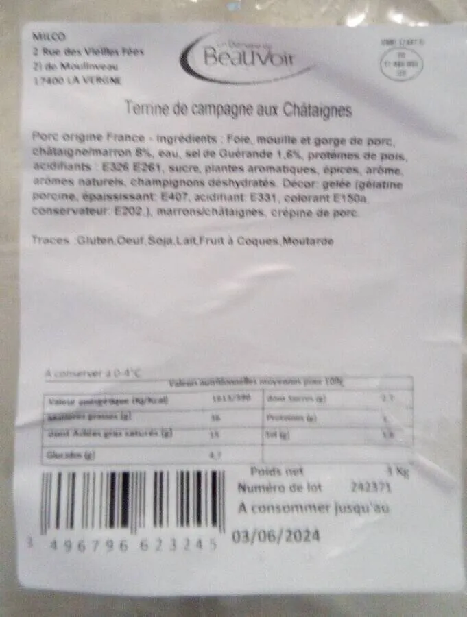 Terrine de campagne aux châtaignes