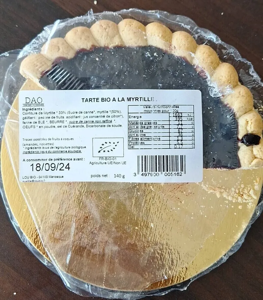Tarte biologique à la myrtille
