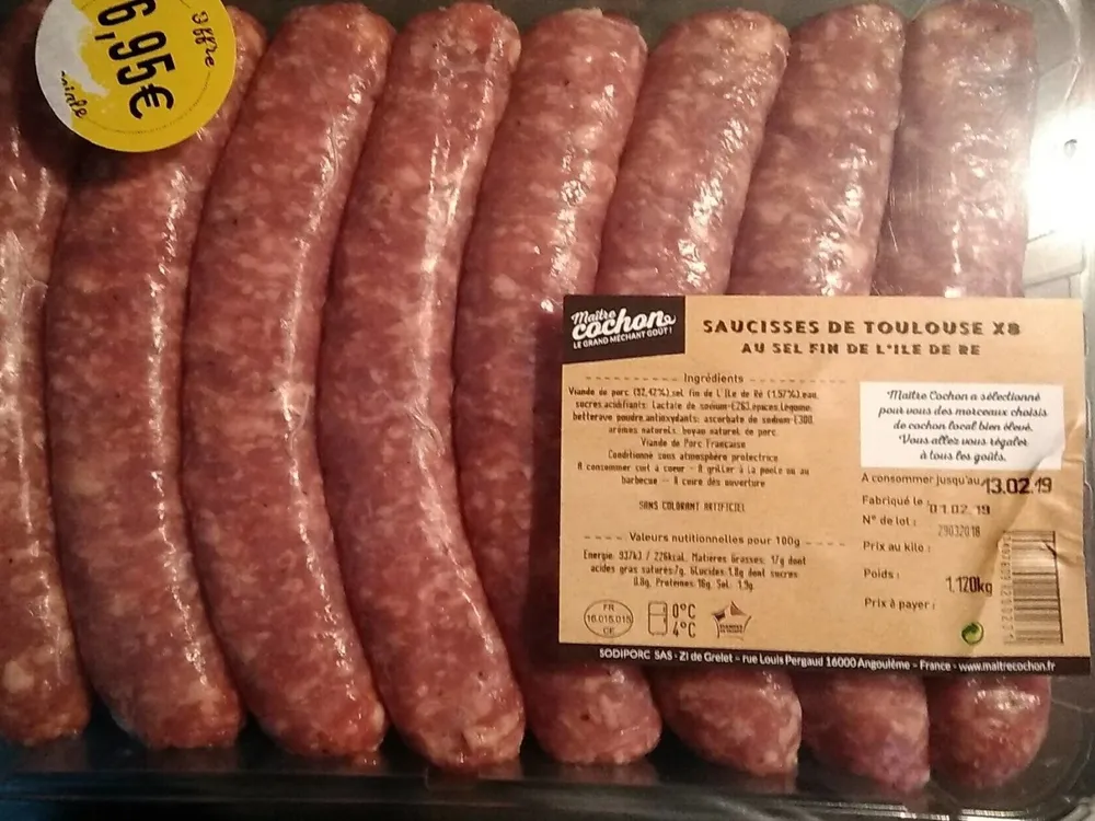 Saucisses de Toulouse *8 au sel fin