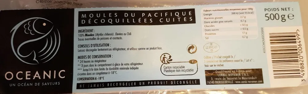 Moules du Pacifique décoquillées cuites