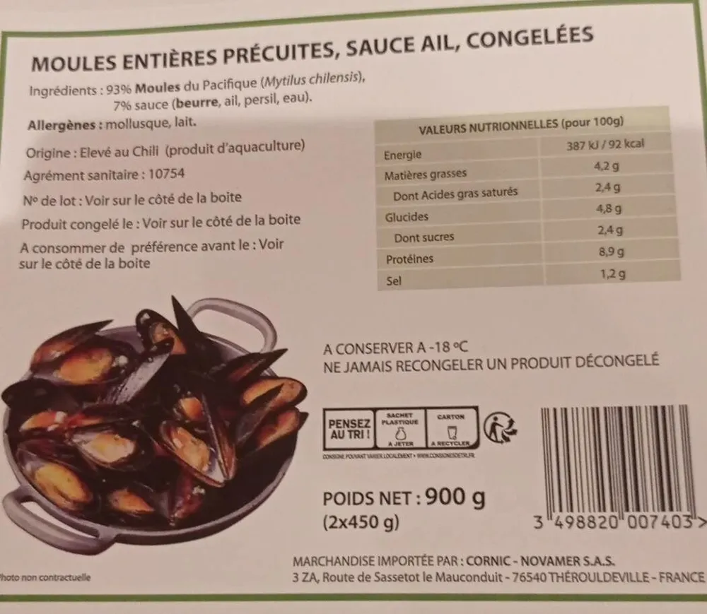 Moules entières précuites surgelées sauce ail