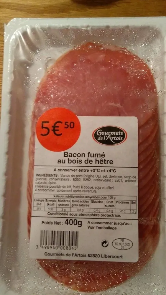 Bacon fumé au bois de hêtre