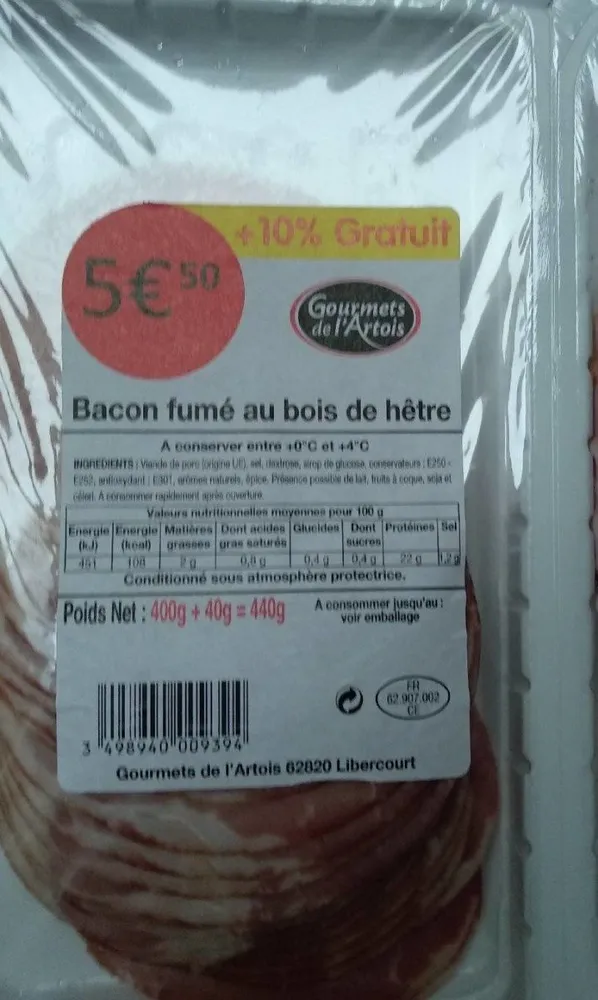 Bacon fumé au bois de hêtre