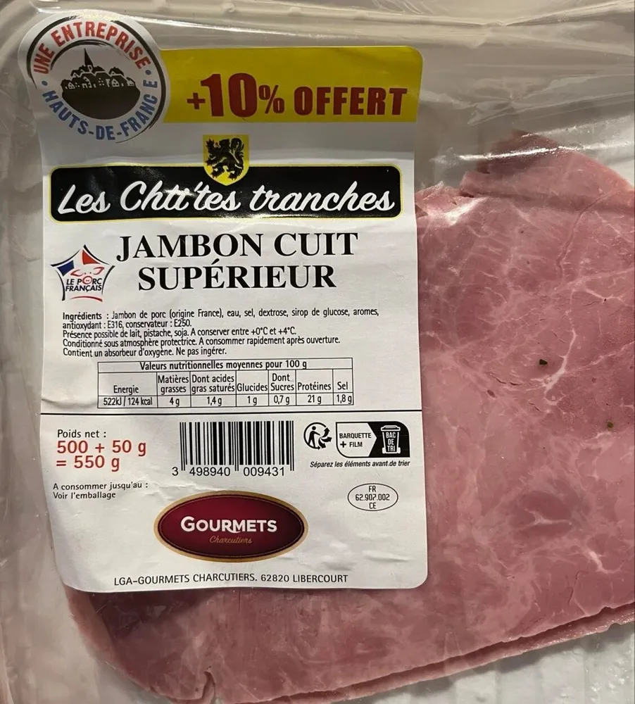 Jambon cuit supérieur (+10% gratuit)
