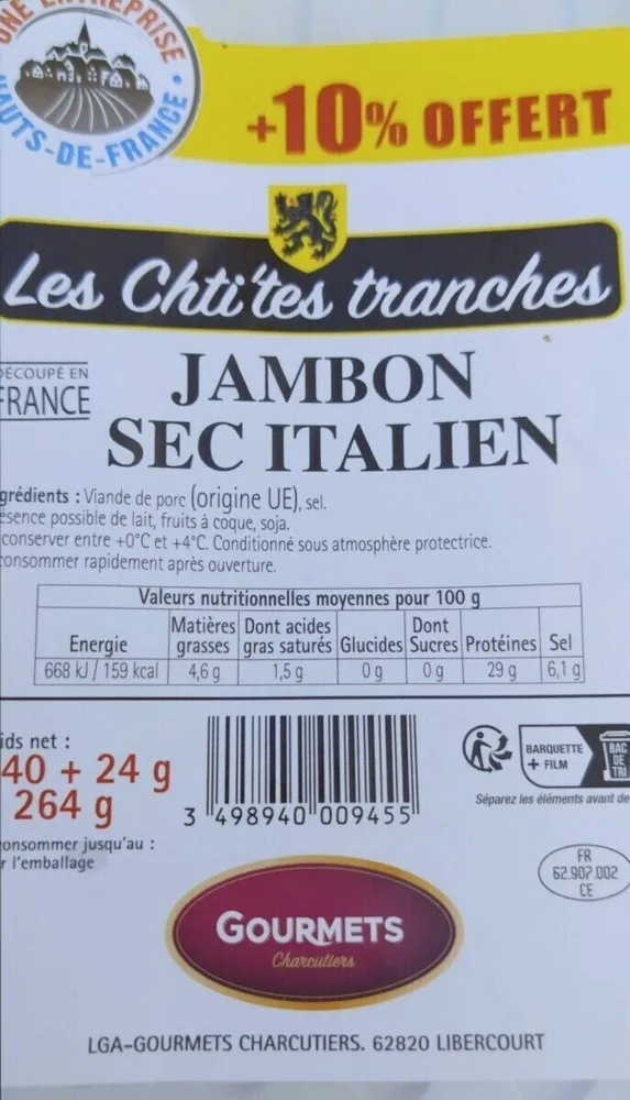 Les Chti'tes tranches Jambon sec italien