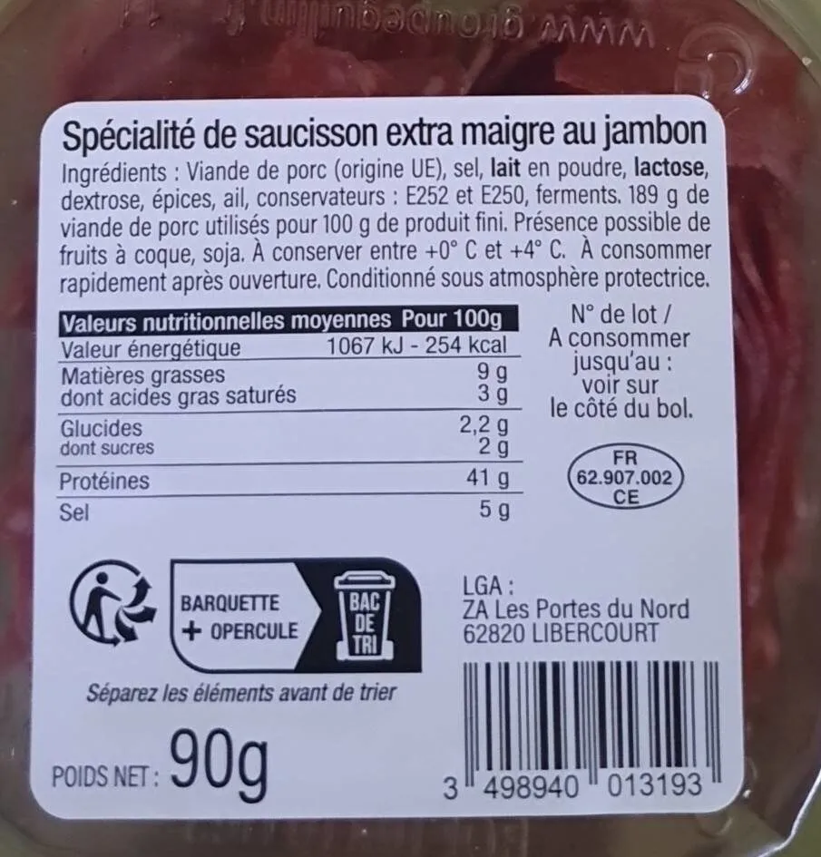 Saucisson extra maigre au jambon