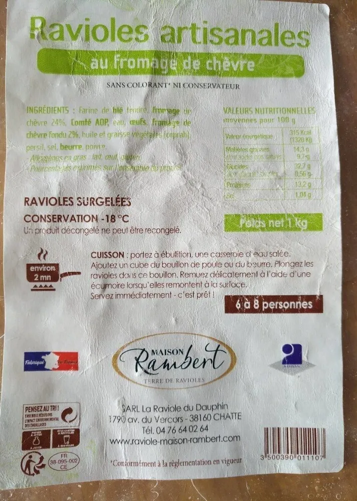 Ravioles artisanales au fromage de chèvre