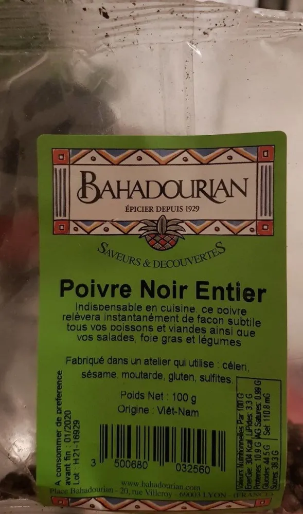 Poivre noir entier