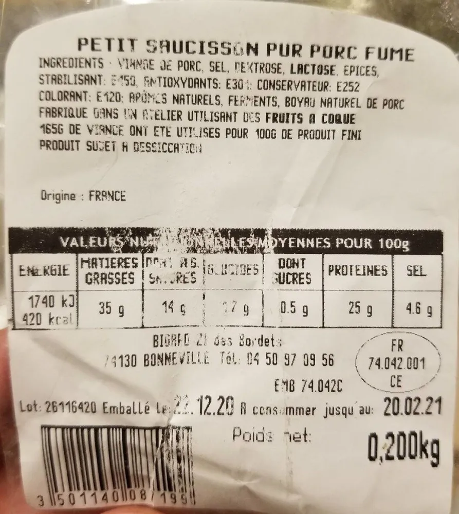 Petit saucisson pur porc fumé