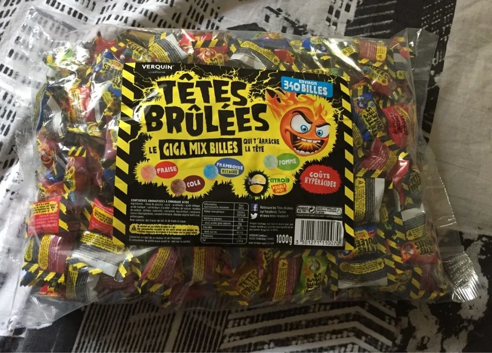 Verquin Bonbons Têtes Brûlées goûts hyperacides le paquet de 1